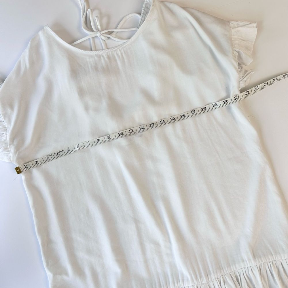 Mulla Open Back Fringe White Boho Ruffle Hem Dress Size S - Picture 8 of 11